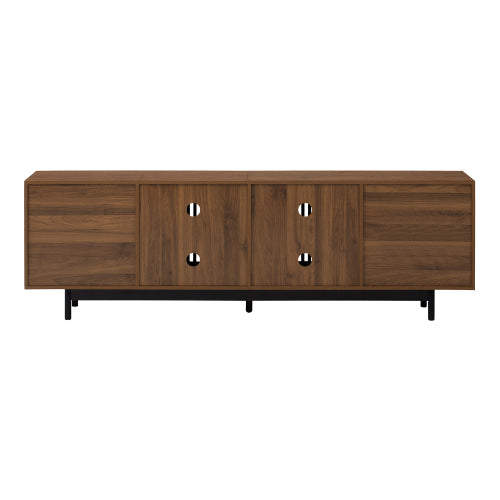 78.7 inch Walnut Slatted Door TV Stand Solid Rubber Wood Leg Media Console Holds 85 inch TV