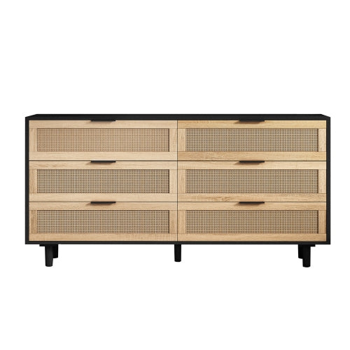 59 Inch Black Rattan 6 Drawer Storage Cabinet Dresser for Bedroom Livi – Flynama