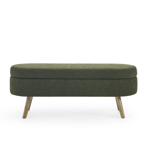 Ottoman Oval Storage Bench,Rubber Wood Legs, Green(43.5inch x16inch x16inch )