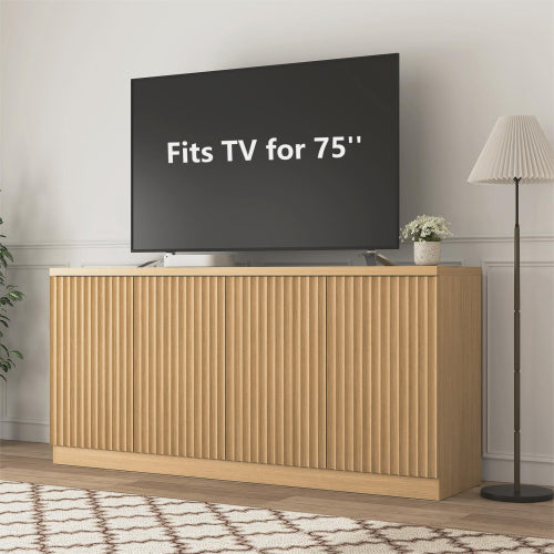 Buffet Cabinet with Storage, 62.60 inch Sideboard Cabinet with 4 Doors & Shelves, Wooden Kitchen Coffee Bar Credenza Storage for Living Room, Hallway Natural