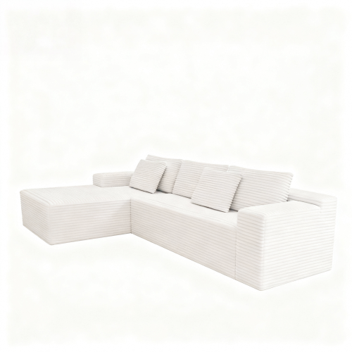 104.3*68.9 inch White 2-PC Modular Compressed Corduroy Sectional Sofa, No Assembly