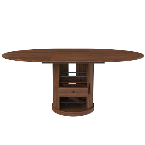 Extendable Oval Dining Table with 2-Tier Storage, Walnut Brown