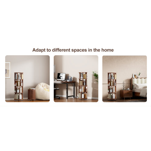 Solid Wood 360° Rotating 4-Tier Wheel Mobile Walnut Bookshelf