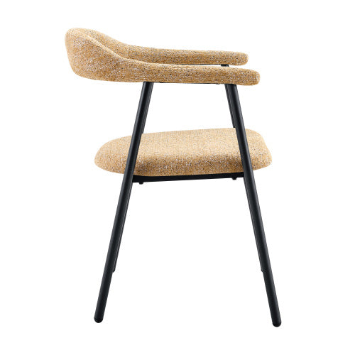 Fabric Upholstered Dining Chairs with Black Metal Legs, Set of 4, Light Khaki