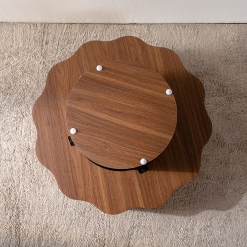 31.5 Inch Scalloped Edge Coffee Table, Walnut