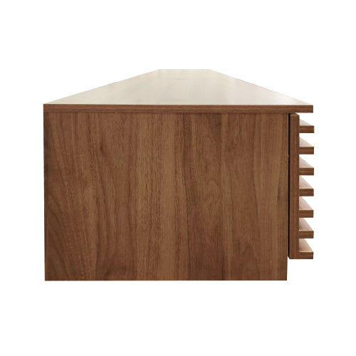 86.6 inch Walnut Legless Horizontal Slat Flip Door TV Stand Low Profile Media Console Fits 90 inch TV