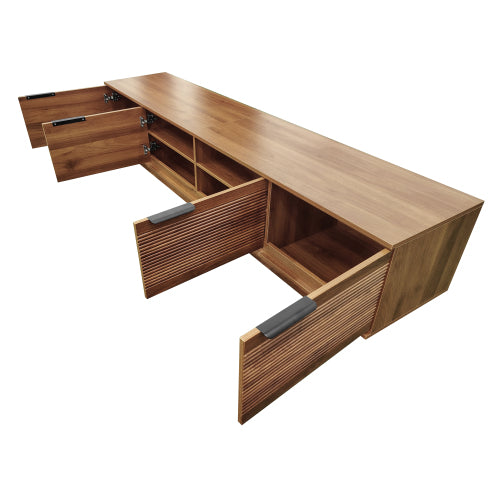 78.7 inch Walnut Sculpted Fluted Full Closed Legless TV Stand Media Console Fits Up To 85 inch TV
