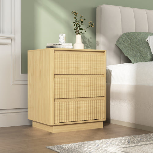 Natural Wood 3-Drawer Nightstand Set with USB-C Charger