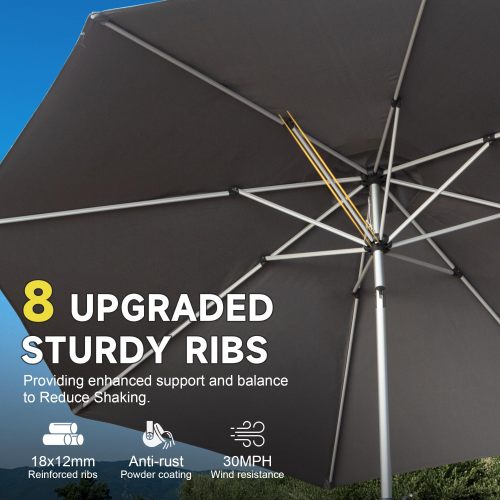 9FT Patio Umbrella, Outdoor Table Umbrella with Push Button Tilt and Crank, UV Protection Waterproof Market Sun Umbrella with 8 Sturdy Ribs for Garden, Deck, Backyard, Pool (Gray)