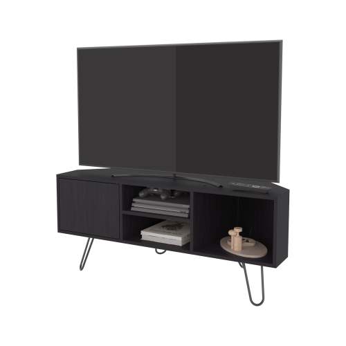 Wenge Dark Wood 45.3 Inch Single Door TV Stand with Metal Legs