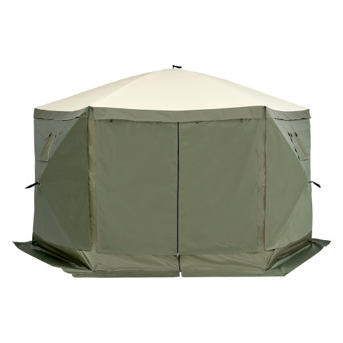 Pop Up Gazebo Tent, Pop-Up Screen Tent 6 Sided Canopy Sun Shelter with 6 Removable Privacy Wind Cloths & Mesh Windows, 12x12FT Quick Set Screen Tent with Mosquito Netting, Army Green