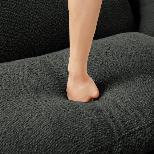 Dark Grey Boucle Fabric Ottoman, Wooden Frame Padded Footrest with Coil Spring & Foam Cushion