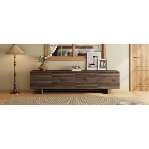 78.7 inch Dark Brown Push-Open TV Stand Solid Pine Leg Media Console Adjustable Shelves For 85 inch TV