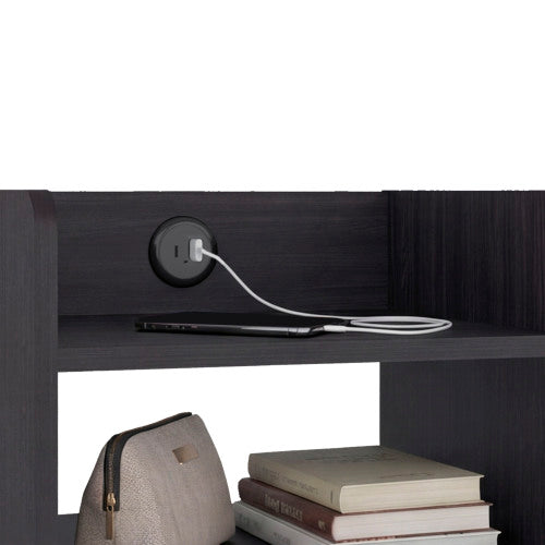 Modern Nightstand with USB Charger & 2-Tier Shelves