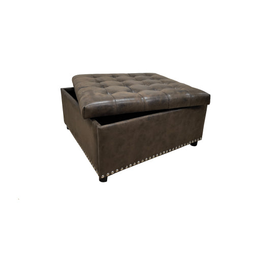 Faux Leather Tufted Storage Ottoman with Nailhead Trim, Multiuse Footrest Seat for Living Room Nursery