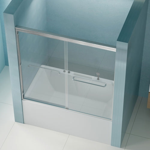 56"-60" W x 58" H Double Sliding Bathtub Shower Door, Semi-Frameless Bypass Tub Door, 1/4" (6mm) Tempered Glass with Explosion-Proof Film, Adjustable Aluminum Alloy Frame, Brushed Nickel 24D03-T60BNX