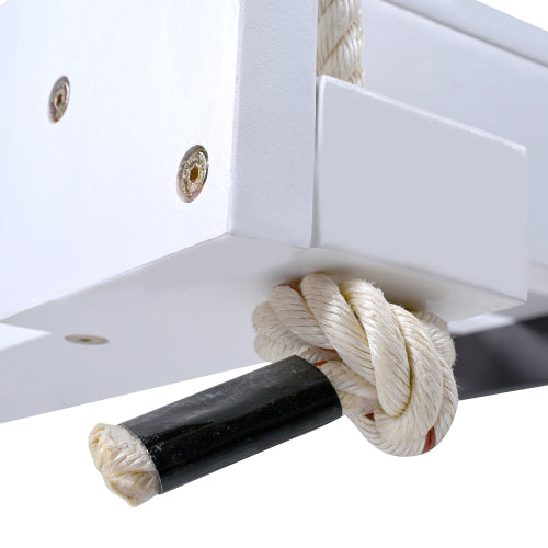 Twin Size Porch Swing Bed Seating Group, Patio Acacia Wood Swing Frame with Hemp Ropes for Garden, Backyard, White