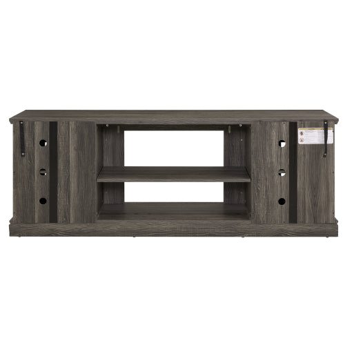 70 Inch Grey Faux Stone TV Stand 2-Door Media Console 6 Cable Holes Adjustable Shelves for TVs Up To 75 Inch