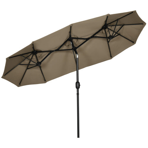 Outsunny Double-sided Patio Umbrella 9.5' Large Outdoor Market Umbrella with Push Button Tilt and Crank, 3 Air Vents and 12 Ribs, for Garden, Deck, Pool, Gray