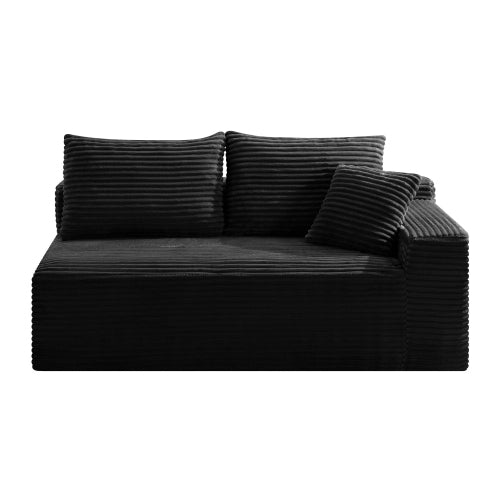 Black Corduroy Leg-Free Floor-Hugging Compressed Armless 2-Seater Loveseat Sofa for Small Apartment Living-Room