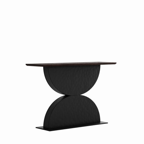 47 inchDouble Semi-Circles 3d Hammer-Shaped Texture Base Wood Console Table With Led Light Entryway Table Modern Console Table,Sofa Console Tables For Living Room