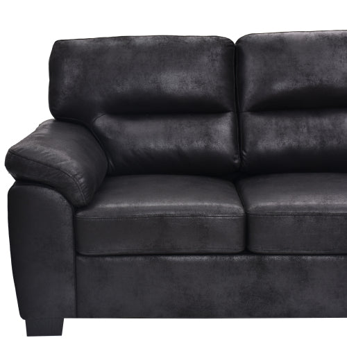 81 inch Black 3-Seater Retro Foil-Fabric Sofa,Padded Armrests,Black Triangle Legs
