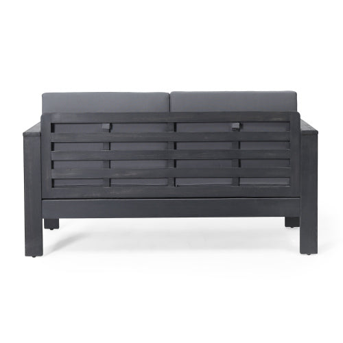 Acacia Wood Outdoor Loveseat and Coffee Table Set with Cushions, Dark Gray
