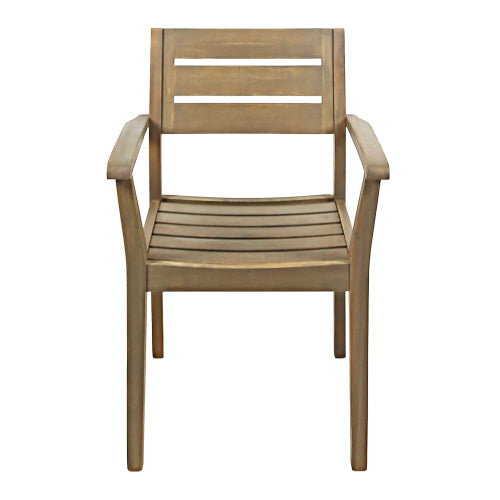 Set of 2 Grey Acacia Wood Outdoor Patio Arm Dining Chairs, Weather Resistant Garden Backyard Chairs 350 LBS Load