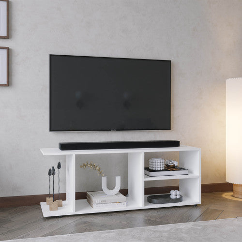 17.8 Inch White Low Profile TV Stand with 4 Open Shelves & 4 Stable Support Legs