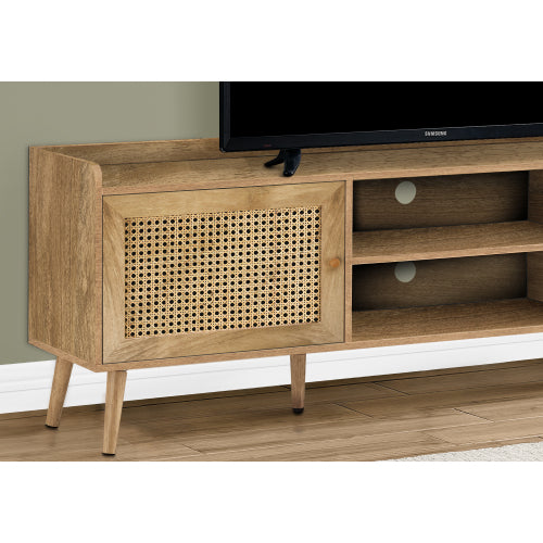 Walnut 72 inch TV Stand with Rattan Cabinets, Drawers and Storage