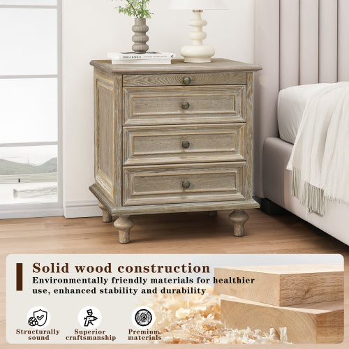 Farmhouse Nightstands with 4 Drawer,Wood Storage End Table with Hidden Pull-Out Shelf, Large Side Table with 4 Solid Wood Feet and Metal Handle,Easy Assembly,Natural