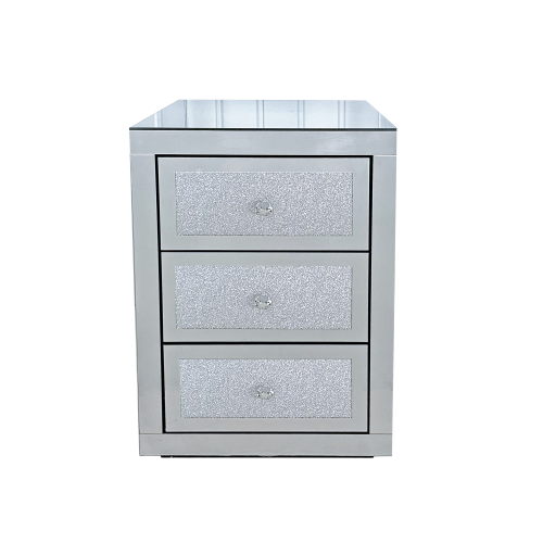 Silver Mirrored 3-Drawer Nightstand