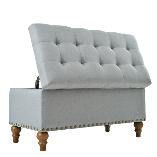 36.61 inch Linen Storage Ottoman Bench with Safety Hinge, Grey