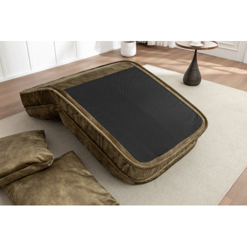 Human-Size Upholstered Dog-Style Floor Sofa,5-Position Adjust & Massage Pillow