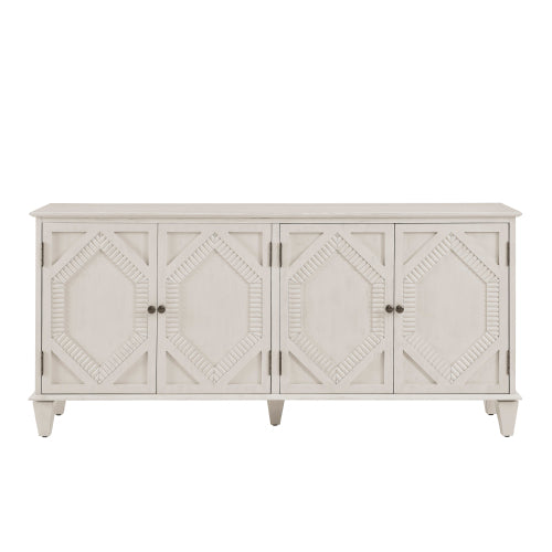 65.2 inch Mid Century Modern Sideboard Buffet Cabinet with Storage, Symmetrical Geometric Accent Coffee Bar Wine Bar Storage Cabinet, Large Console Table for Living Room/Entryway/Kitchen, Antique White