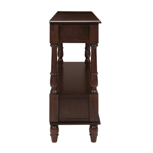 54 Inch Solid Wood Console Table with 6 Drawers & Shelf Espresso Brown