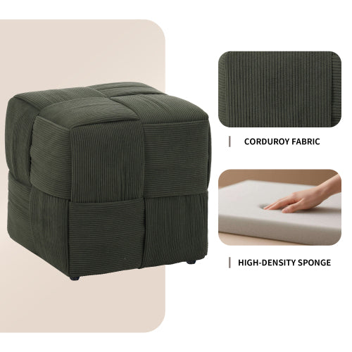 Green Square Corduroy Ottoman Footrest, 300 LBS Sturdy Wood Frame No-Assembly Multiuse Sofa Stool