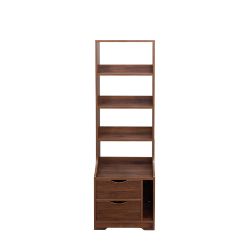 Tall Nightstand with Bookshelf & 2 Drawers Space Saving Bedroom Storage