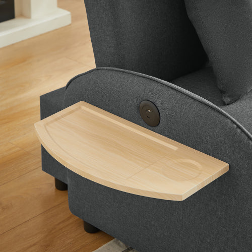 Dark-Gray 3-in-1 Convertible Sleeper Chair, Adjustable Backrest, USB-C & Foldable Table