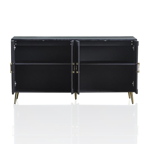 Distressed Black Modern Lacquered 4-Door Wooden Sideboard MDF Metal Leg Adjustable Shelf Home Storage Cabinet