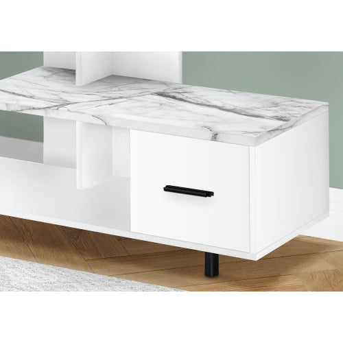 47.25 Inch Faux White Marble Art-Deco TV Console with Single Storage Drawer