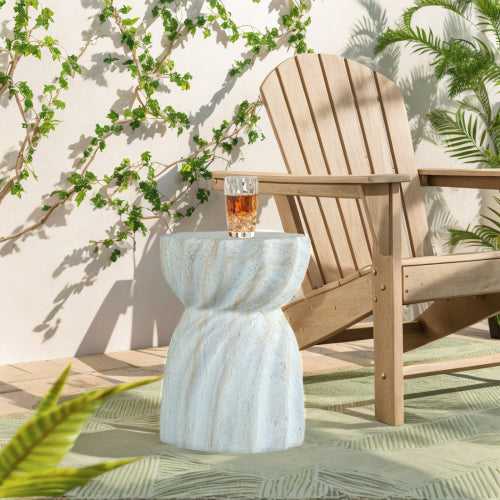 Cement Outdoor End Tables for Patio, GardenAccent Table Faux Terrazzo Accent Table, Modern Small Round Side Tablefor Outside, Tree Stump Garden Stool DrumTable indoor and Outdoor