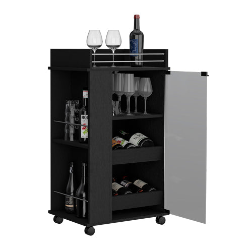 Bar Cart with Casters, Glass Door and 2-Side Shelf
