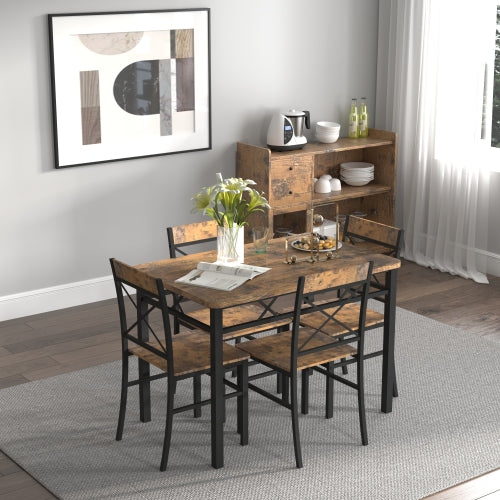 5-Piece Rustic Brown Dining Set, I-Shape Frame & 4 Reclining Chairs