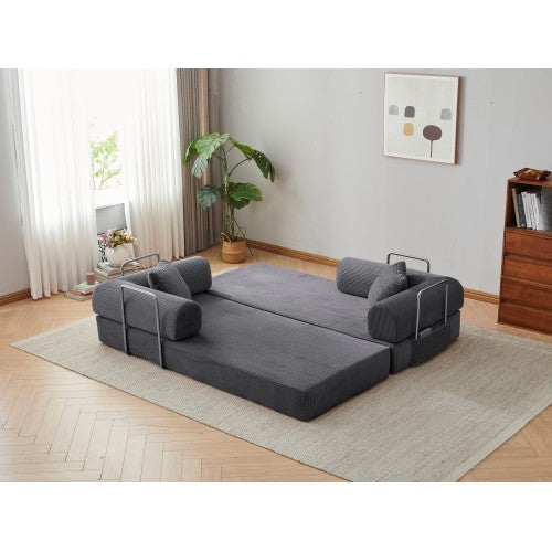 78.8 inch Grey Corduroy Convertible Compression Boneless Floor Sofa-Bed