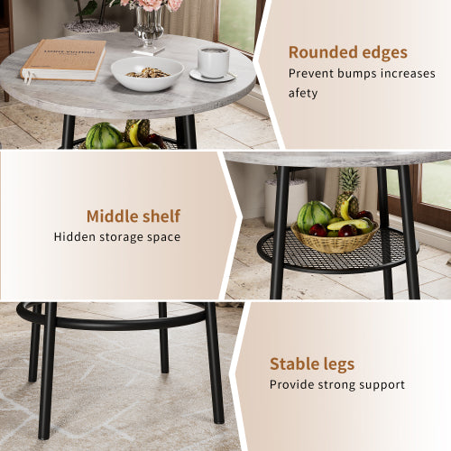 3 Pieces Round Bar Table Set, with backrest and partition,Small Dining Table for 2, Breakfast Table 2 Stools for Kitchen, Dining Room