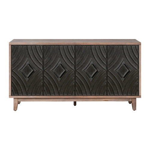 Mid Century Sideboard Buffet Cabinet with Solid Wood Legs and 4 Convex Pattern Diamond Doors