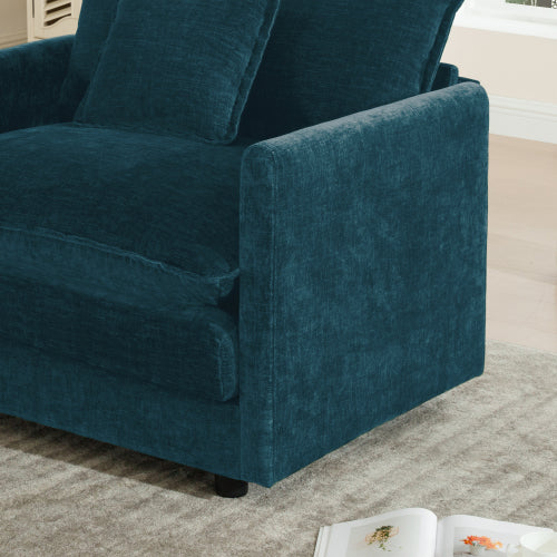 Blue Chenille Deep-Seat Single Reading Armchair with 1 Throw Pillow