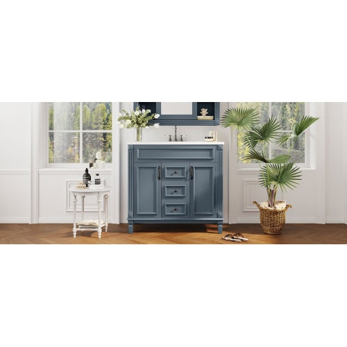 36'' Bathroom Vanity with Top Sink, Modern Bathroom Storage Cabinet with 2 Soft Closing Doors and 2 Drawers, Single Sink Bathroom Vanity