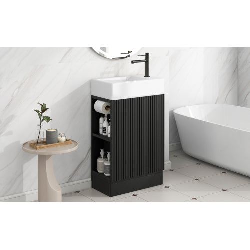 18.6" Bathroom Vanity with Sink, Bathroom Vanity Cabinet with Two-tier Shelf, Left or Right Orientation, Black (WF308491 New Color)